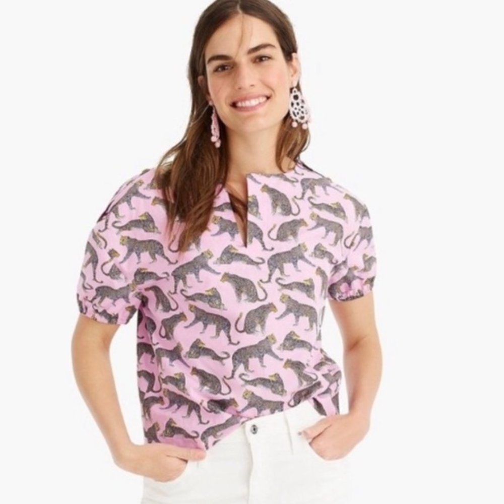 J.Crew Ratii Open V-neck Top Cheetah Print